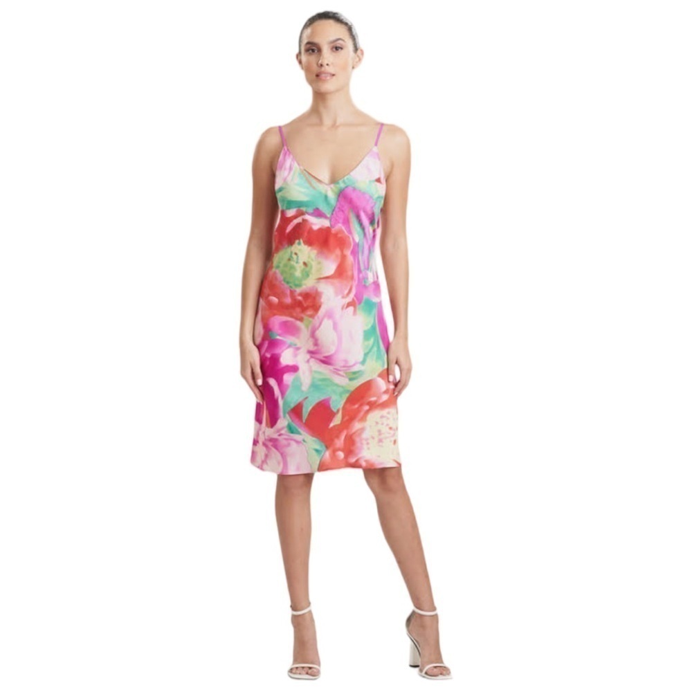 Natori Botanic Print Satin Slip Dress Womens Size L